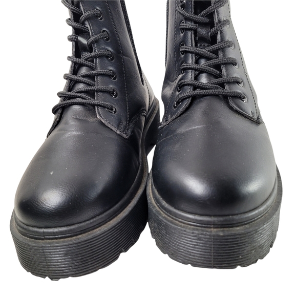 BM Collection Black Vegan Leather Platform Combat Boots Size 10 - Picture 8 of 11